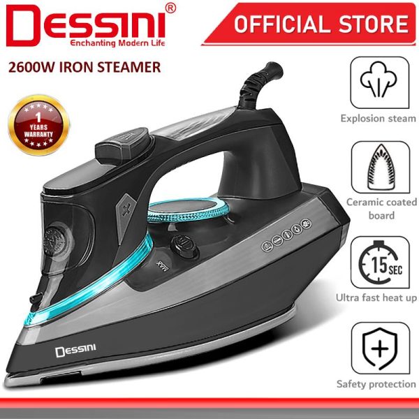 DESSINI ITALY 2600W Electric Ceramic Soleplate Garment Steam Iron Sprayer Steamer Clothes Brush / Seterika Baju