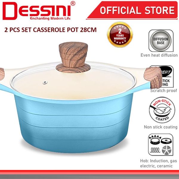 DESSINI ITALY XWB-28 Die Cast Aluminium Non Stick Casserole Pot Bowl Deep Fry Pan Induction Cookware PERIUK (28cm)