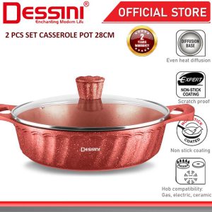 DESSINI ITALY iLTSP-28 Granite Die Cast Aluminium Non Stick Casserole Pot Bowl Deep Fry Pan Cookware Tool PERIUK (28cm)