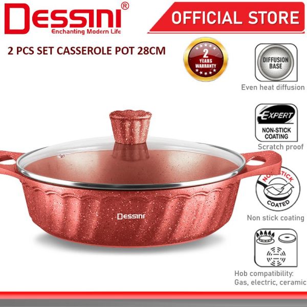 DESSINI ITALY iLTSP-28 Granite Die Cast Aluminium Non Stick Casserole Pot Bowl Deep Fry Pan Cookware Tool PERIUK (28cm)