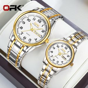 OPK Jam Analog Tangan Couple Set Pasangan Kalis Air Perak dan Emas Asal Dengan Kotak Keluli Tahan Karat Pasangan GL81-10 Watches Rotundity Bahan logam dalam stok Warna berbilang Ada kotak Ada alat Pejabat parti pemberian hadiah Garanti 1 tahun