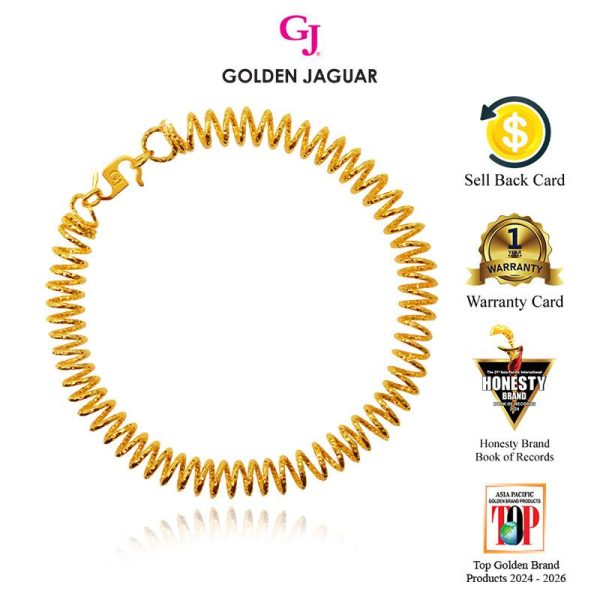 Emas Jaguar (9.53 g) GJ Gelang Tangan Rantai Tangan Bangle Getah Rambut 0.7 24K Gold Plated Jewellery (51610)
