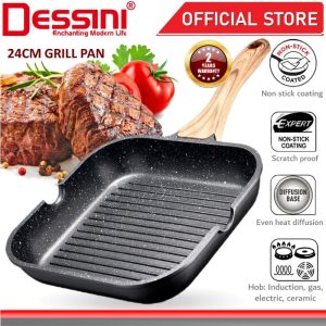 DESSINI ITALY 24CM Marble Stone Grill Steak Frying Pan Induction Non Stick Pot Bowl Wok Cookware Tool PERIUK