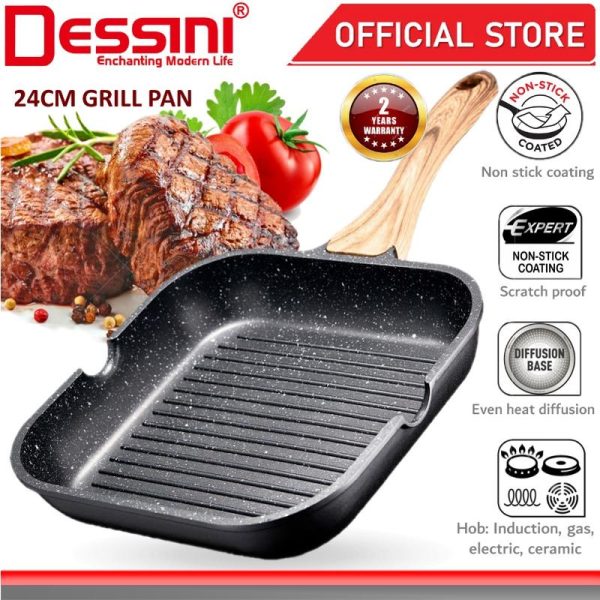 DESSINI ITALY 24CM Marble Stone Grill Steak Frying Pan Induction Non Stick Pot Bowl Wok Cookware Tool PERIUK