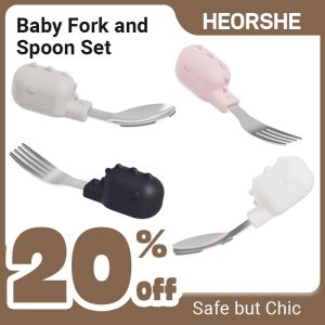 Set Sudu dan Garpu Bib Bayi Silikon, Produk Bayi HE OR SHE, Bebas BPA, Set Makan Mini, Keluli Tahan Karat dan Silikon, Sesuai untuk Latihan, Jualan Panas, 2024
