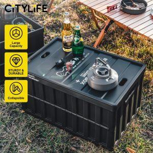Citylife 64L Collapsible Storage Box Crate with Lid Folding Storage Box with Cover Panel for Home Outdoor