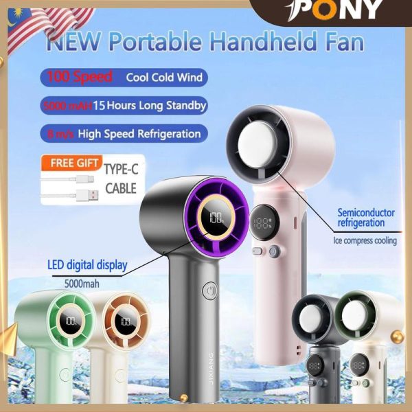 PONY MALL 6000mAh Portable Super Speed ​​Turbo Fan Portable Turbo Hurricane Fan Adjustment with LED Display Max Wind Speed ​​10m/s | 0.3 Seconds Instant Cooling, Handheld Mini Fan Kipas Kecil Equipped with 11430 RPM High Efficiency Brushless DC Motor Fan