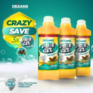 Crazy Save 3x DESANS Pine Gel: Powerful Disinfectant for a Cleaner, Healthier Environment -(1000ml)Toilet Kitchen Anti-bacterial Cleanser anti-bakteria Woody & Earthy Household Cleaners