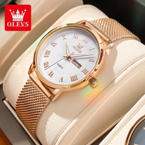 OLEVS Jam Tangan Untuk Wanita Kalis Air Keluli Tahan Karat Asli dengan Kotak Fesyen Mewah Kalendar Kuarza Berkilau Jam Tangan Wanita 2920 Watches Rotundity Bahan logam dalam stok Banyak warna Pejabat parti pemberian hadiah Garanti 1 tahun