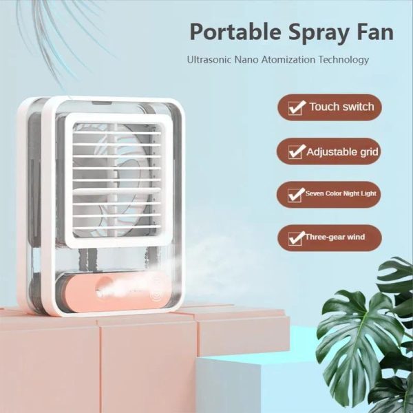 Transparent USB Charging Air Conditioning Fan Household Desktop Humidification Circulation Spray Mini Cooler 3-Speed Adjust Green White