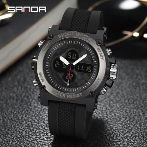 AW24 SANDA 3107 Jam Tangan Kalis Air Digital LED Dwi Paparan, Berkilau, Jam Tangan Lelaki Kuarza Personaliti Sejuk, Bergaya