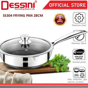 DESSINI ITALY 28CM Honeycomb SUS304 Stainless Steel Frying Wok Pan Induction Pot Casserole Bowl Cookware Kuali PERIUK