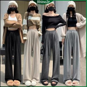 PNT62 Summer Plaid Wide Leg Casual Pants Womens High Waist Ice Silk New Loose Slim Thin Style shine