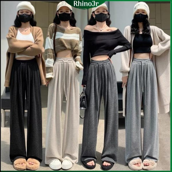 PNT62 Summer Plaid Wide Leg Casual Pants Womens High Waist Ice Silk New Loose Slim Thin Style shine