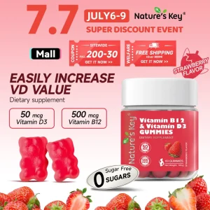 Promote Natures Key Gummy VB12 + VD3, membantu meningkatkan metabolisme tenaga dan mengurangkan keletihan, melindungi kesihatan tulang & gigi, serta meningkatkan imuniti. Formulasi bebas gula