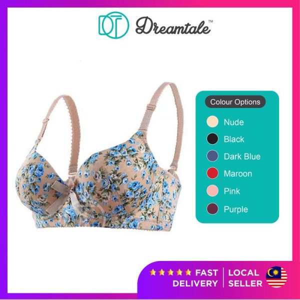 [Plus Size BC Cup] Dreamtale Women Bra Floral Printed Bra Wired Bra Push Up Coli Wanita Baju Dalam Wanita WCO308