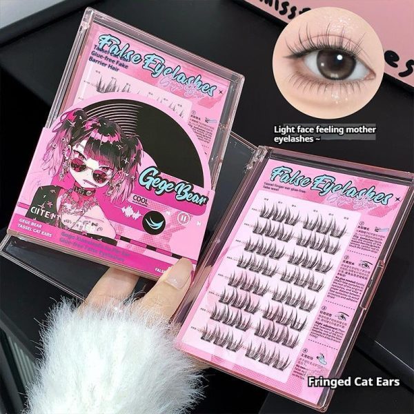 Bulu Mata Palsu Tanpa Gam, Beruang Gege, Simulasi, Tebal dan Alamiah, Reka Bentuk Kartun, Kapasiti Besar, Terbang Serong, Sesuai untuk Pasukan Wanita, Bulu Mata Bersegmen Eyelashes