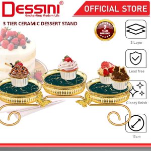 DESSINI ITALY 3 Tier Ceramic Dessert Stand Tower Cake Display Rack Snack Platter Fruit Bowl Party Serving Tray Plate