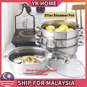 YKHomeShop 28CM 3Layer Stainless Steel Steamer Steamer Multi-Purpose Steaming Pot Kitchenware