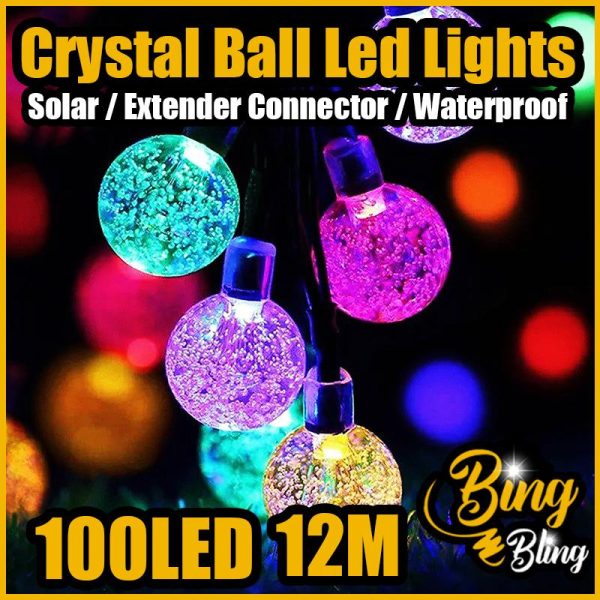 【Bing Bling】【 Solar | Plug Crystal Ball 8 Modes | 200LED 22M | 100LED 12M】2025 Viral Lampu Raya Solar Waterproof Automatically Light Patio Outdoor Lighting Decoration Fairy String Light Lampu Lip Lap Kelip Kelip2 Klip Klip2 Hiasan Taman Garden
