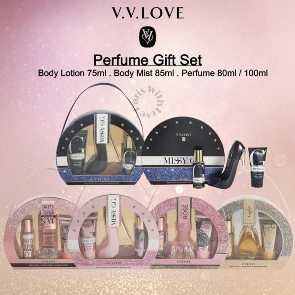 PWL_V.V.Love 3 pcs Beauty & Personal Care (Lotion 75ml+Body Mist 85ml+Perfume 80/100ml) bath and body perfume set mandian body and bath hantaran