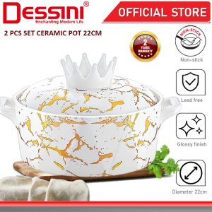 DESSINI ITALY 22CM Ceramic Serving Bowl Salad Soup Cereal Pasta Casserole Non Stick Healthy Stock Pot Cookware PERIUK