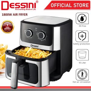 DESSINI ITALY 10L Electric Air Fryer Convection Oven Toaster Timer Oil Free Roaster Breakfast Machine Ketuhar