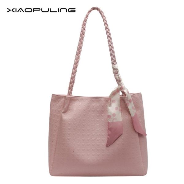 Beg Tote Besar Merah Jambu Gaya K, XIAOPULING, Untuk Wanita, Minimalis dan Serba guna, Beg Bahu, dengan Perincian Selendang, 2025 Hitam Bags Zip Emas Totebag