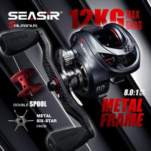 Kekili Baitcasting Logam, Seasir Salminus, Bingkai Aluminium, Tombol Seret CNC, Nisbah Gear 8.0: 1, Pemegang Karbon Lanjutan 11 + 1BB, Kekili Memancing, Dua Kekili