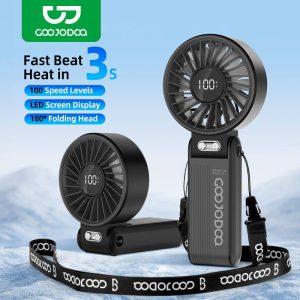 【GOOJODOQ】NEW goojodoq 4000mAh Portable Versatile Mini Fan Quiet and High-speed Airflow 100-level Stepless Speed Adjustment Folding Neck Fan to Free Hands Endurable Battery with Type-C Port Kipas Usb
