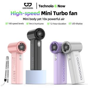 GOOJODOQ GFS007 High Speed Turbo Portable Handheld Fan | 4000 mAH LED Battery Display | Max Wind Speed ​​9m/s Kipas Kecil Pegang Tangan | Suitable for MRT Bus Kerja Office Beach Vacation Hotel