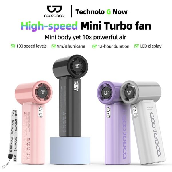GOOJODOQ GFS007 High Speed Turbo Portable Handheld Fan | 4000 mAH LED Battery Display | Max Wind Speed ​​9m/s Kipas Kecil Pegang Tangan | Suitable for MRT Bus Kerja Office Beach Vacation Hotel
