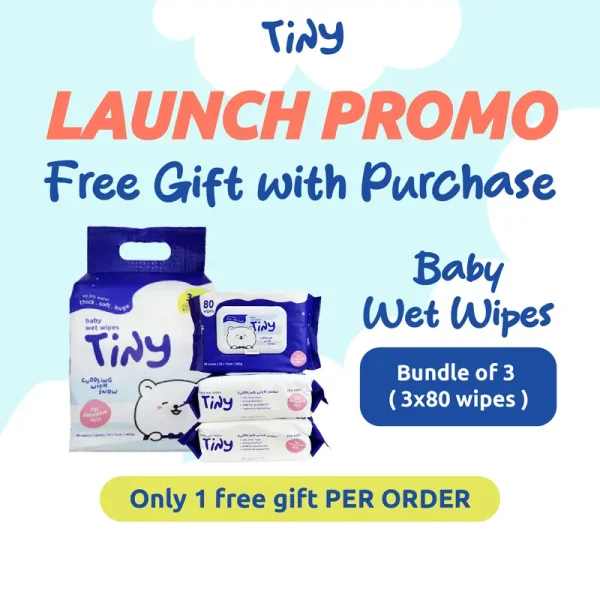 TINY Baby Wet Wipes 80PCS Bundle Of 3 - 99% Water, For Sensitive Skin
