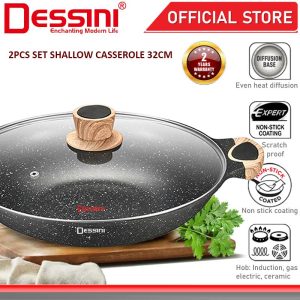 DESSINI ITALY CRSP-32 32CM Casserole Die Cast Aluminium Induction Non Stick Pot Bowl Deep Fry Pan Cookware Tool PERIUK