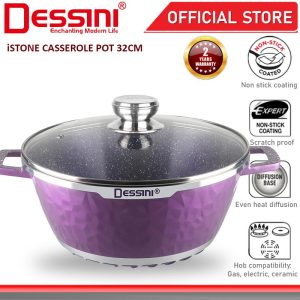 DESSINI ITALY iSTone IST-32 Granite Die Cast Aluminium Non Stick Casserole Pot Bowl Deep Fry Pan Cookware Tool (32cm)