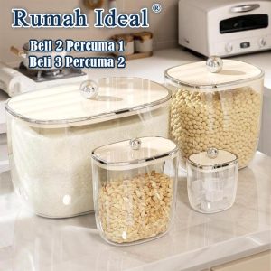 【Khas menghasilkan produk premium & berkualiti tinggi】Kotak penyimpanan bijirin,pengedap kalis serangga dan kalis lembapan,silinder beras gred makanan,bekalan dapur bekasberas moden balang raya rice storage trinket ring box Containers Kitchenware Utensils