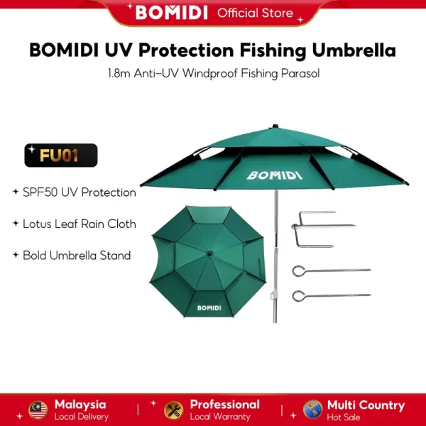 [NEW] BOMIDI Lightweight Outdoor Patio Beach Fishing Umbrella Portable Adjustable Sun Shade Umbrella 1.8m Anti-UV Windproof foldable payung udara taman parasols niaga aesthetic