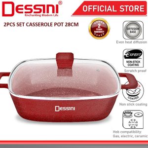 DESSINI ITALY WPSP-28 Granite Die Cast Aluminium Non Stick Casserole Pot Bowl Deep Fry Pan Cookware Tool PERIUK (28cm)