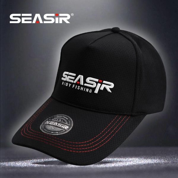 Topi Memancing, SEASIR, Perlindungan Matahari, Berkualiti Tinggi, Bahan Jaringan dan Kapas Bernafas, Tahan Haus, Boleh Dicuci, Boleh Dilaraskan Secara Fleksibel, Pelekat Eksklusif, Kraf Sulaman, Warna Hitam