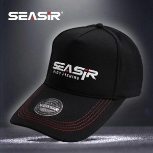 Topi Memancing, SEASIR, Perlindungan Matahari, Berkualiti Tinggi, Bahan Jaringan dan Kapas Bernafas, Tahan Haus, Boleh Dicuci, Boleh Dilaraskan Secara Fleksibel, Pelekat Eksklusif, Kraf Sulaman, Warna Hitam