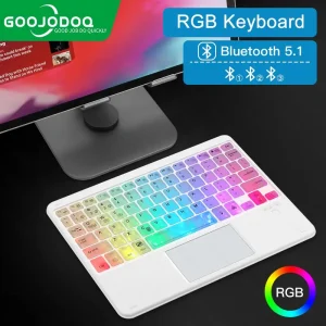 GOOJODOQ RGB Bluetooth Keyboard Transparent Crystal With Touch pad Wireless Universal keyboard for iPad iPhone Android Window