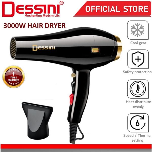 DESSINI ITALY Professional Ionic Ceramic Hair Dryer 6 Setting Saloon Styling Tool (3000W)