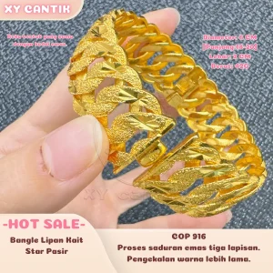 Bangle Lipan Kait Star Pasir COP916 Logam Berlapis Emas 3 Lapis Hadiah Anti-Alergi Tahan Lama Titanium Steel Liontin & Rantai XYcantik