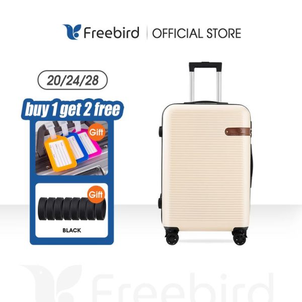 [Buy 1 Get 2 Free gifts] FreeBird seven-color suitcase｜yellow·white·red·pink·blue·gray·light｜14-28 inch ultra-light checked luggage Silent universal wheels｜Malaysia Airlines certified｜Turtle-shaped reinforced design｜A versatile tool for family travel Bags