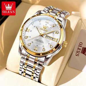 OLEVS G5513 Jam Analog Tangan Lelaki Original Waterproof Fashion Watches for Men Luminous Stainless Steel New Style Rotundity Bahan logam barang dalam stok Warna berbilang Ada kotak Parti pemberian hadiah Garanti 1 tahun