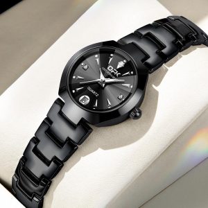 OPK L81-05 Jam Tangan Wanita Pergelangan Asal kalis Air Kuarza Hitam Keluli Tahan Karat Berkilau Analog Kecil Hitam Dengan Kotak 2024 NEW Watches Rotundity Bahan logam dalam stok Warna berbilang Pejabat parti pemberian hadiah Garanti 1 tahun