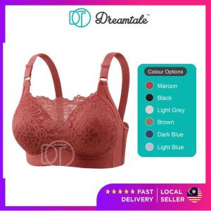 [Plus Size C Cup] Dreamtale Women Bra Floral Lace Wireless Tube Bra Full Cup Push Up Bra Coli Wanita Baju Dalam Wanita WCO307