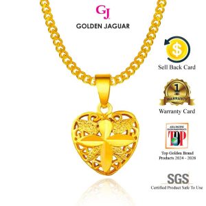 Emas Jaguar (6.93 g) GJ Rantai Leher Necklace Papan 50CM + Loket Flower Heart 24K Gold Plated (416500201+LFH756)