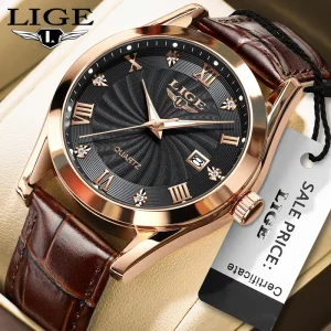 LIGE newest watch for men fashion simple degisn leather strap waterproof casual jam tangan lelaki + box