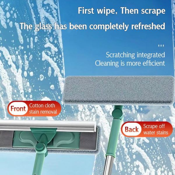 Glass Cleaning Brush 160CM 180° Rotating Wiping Head Double-Sided Window Squeegee And Microfiber Scrubbe Window Wall tiles And Flooring Cleaning Brush Scapper Tool